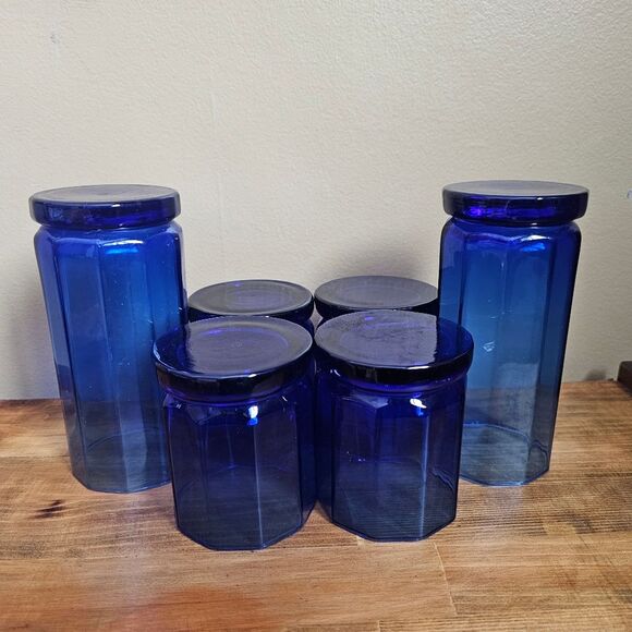 Anchor Hocking Cobalt Blue Drinking Glass Vessels - 2 Tall 4 Short (Lot of 6) - Picture 2 of 7